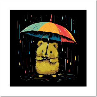Quokka Rainy Day With Umbrella Posters and Art